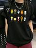 Neues Elegantes Sommer Unisex T-Shirt Locker Drop Shoulder Rundhals Japanischer Koreanischer Stil Cartoon Print Tee