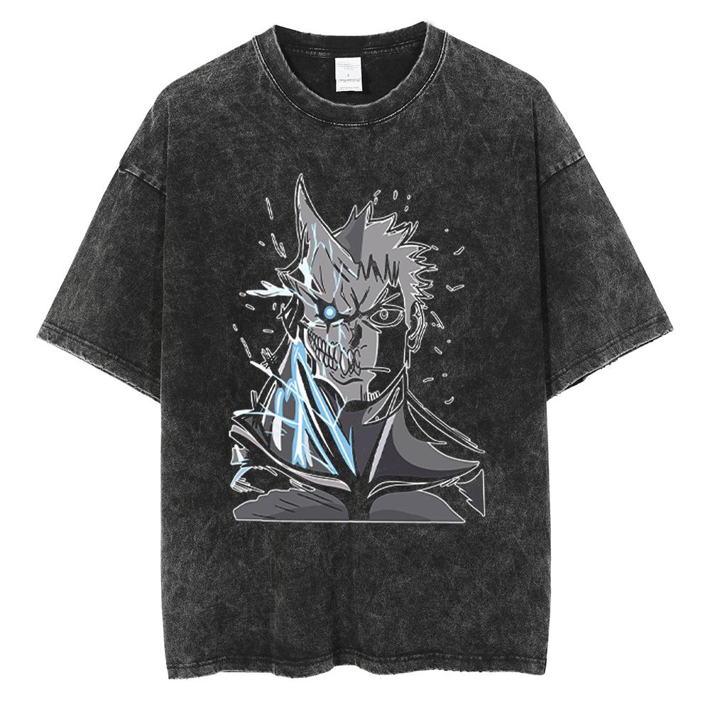 Japan Anime Kaiju No. 8 Cool Print T Shirt Men Women Vintage Washed Cotton Tshirts Oversized T-shirt Harajuku Male Y2k Tee