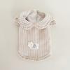 Autumn Winter Striped Lace Doll Collar Base Shirt Cute Corduroy Drawstring Vest Plush Bubble Sleeves Shoulder Strap Skirt Set