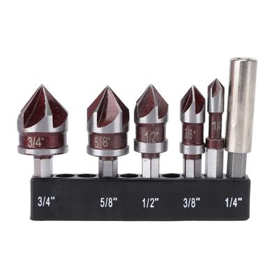 5 Stück Senkbohrer-Set 1 4in 3 8in 1 2in 5 8in 3 4in 5 Schneiden 85 Grad Sechskantschaft M35 Kobalt HSS Senker