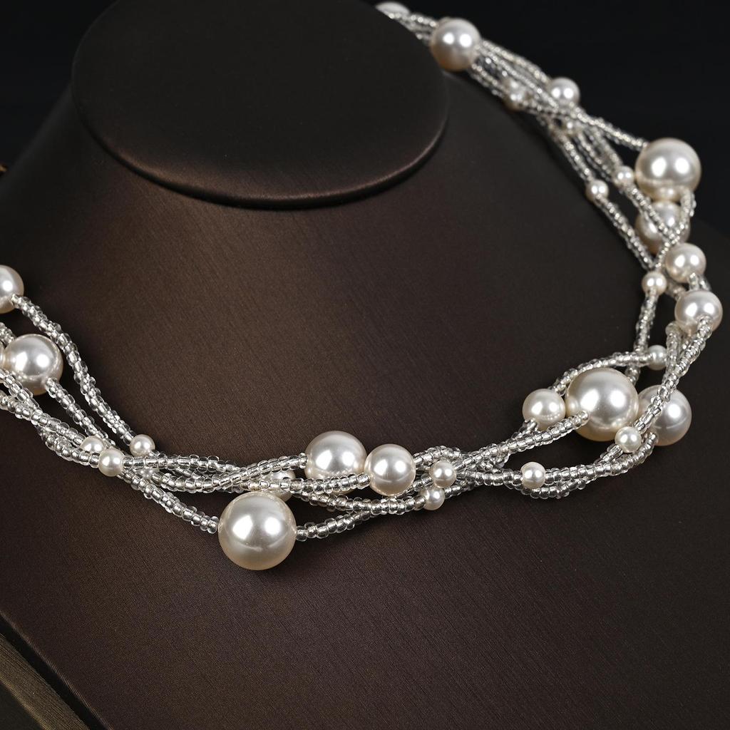Vintage Romantický Francouzský Vícevrstvý Hvězdný Choker a Sada Perlových Náušnic