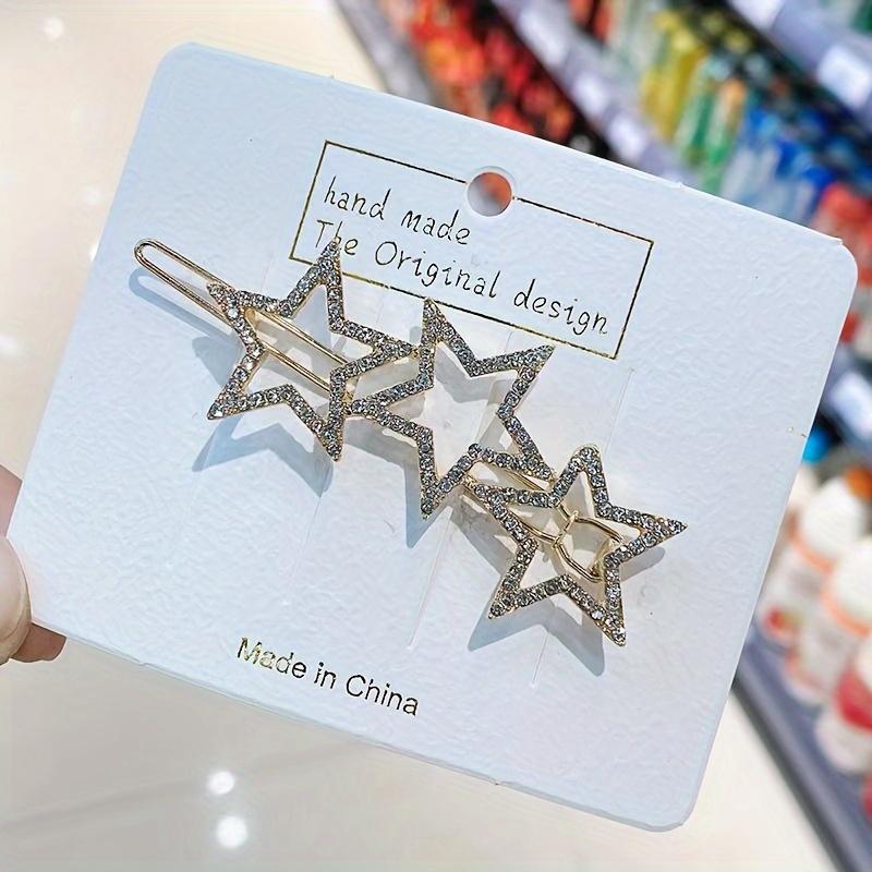 Sparkling Rhinestone Star Hair Clip for Women Elegant & Cute Five-Pointed Hairpin with Secure Frog Clip, Lightweight Solid Color Hair Accessories