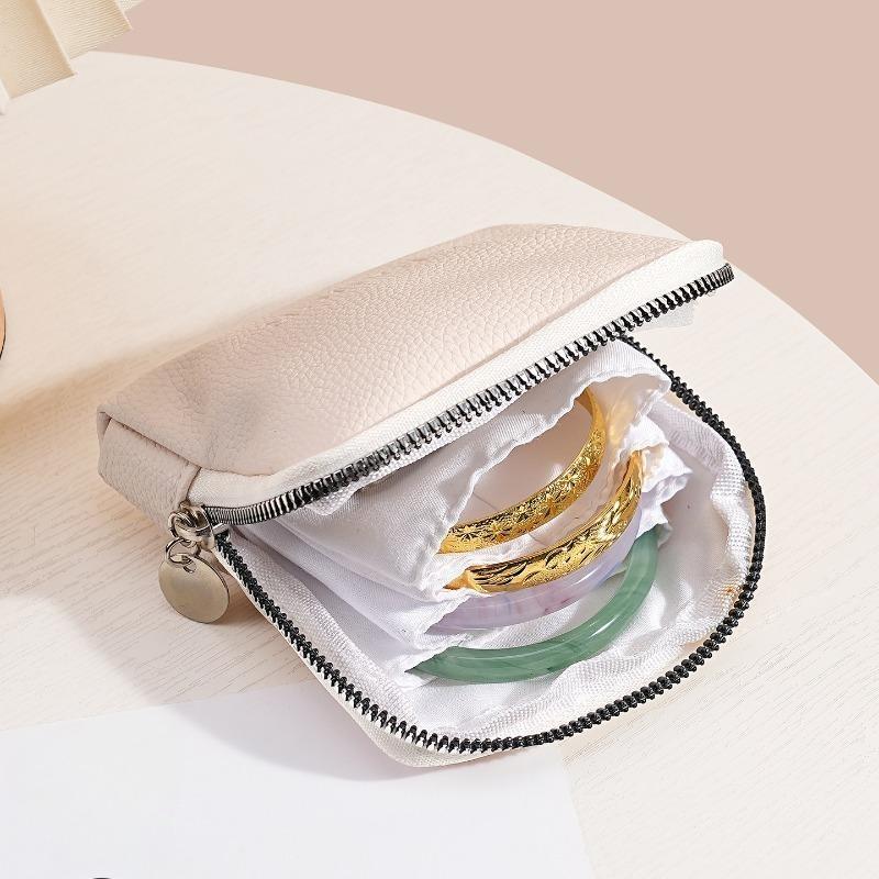 Women Portable Jewelry Storage Pouch, PU Leather Travel Jewelry Organizer Case with Zipper, Multi Pocket Ring Necklace Earring Holder