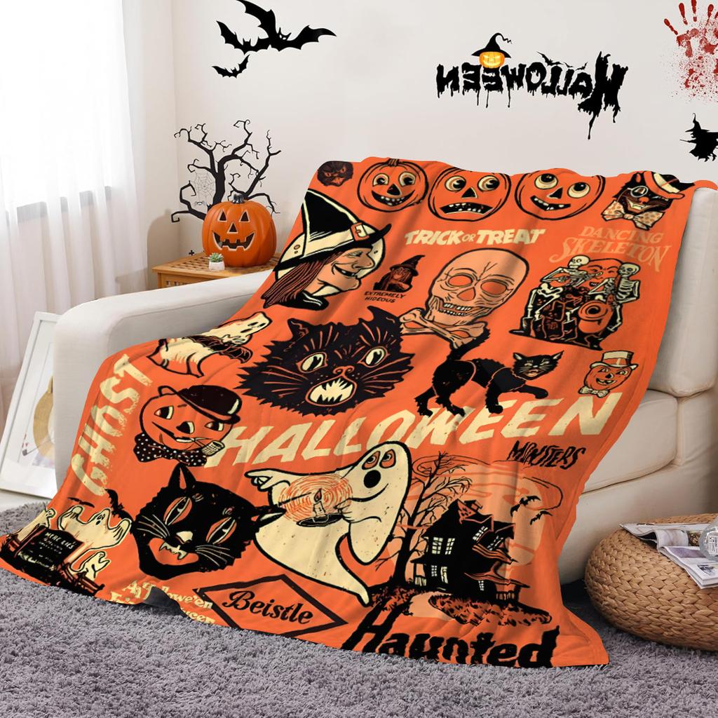 1pc Retro Style Halloween Blanket, Suitable for Sofas, Beds, Cars, Rooms, Offices, Camping, Exquisite Gift Blankets