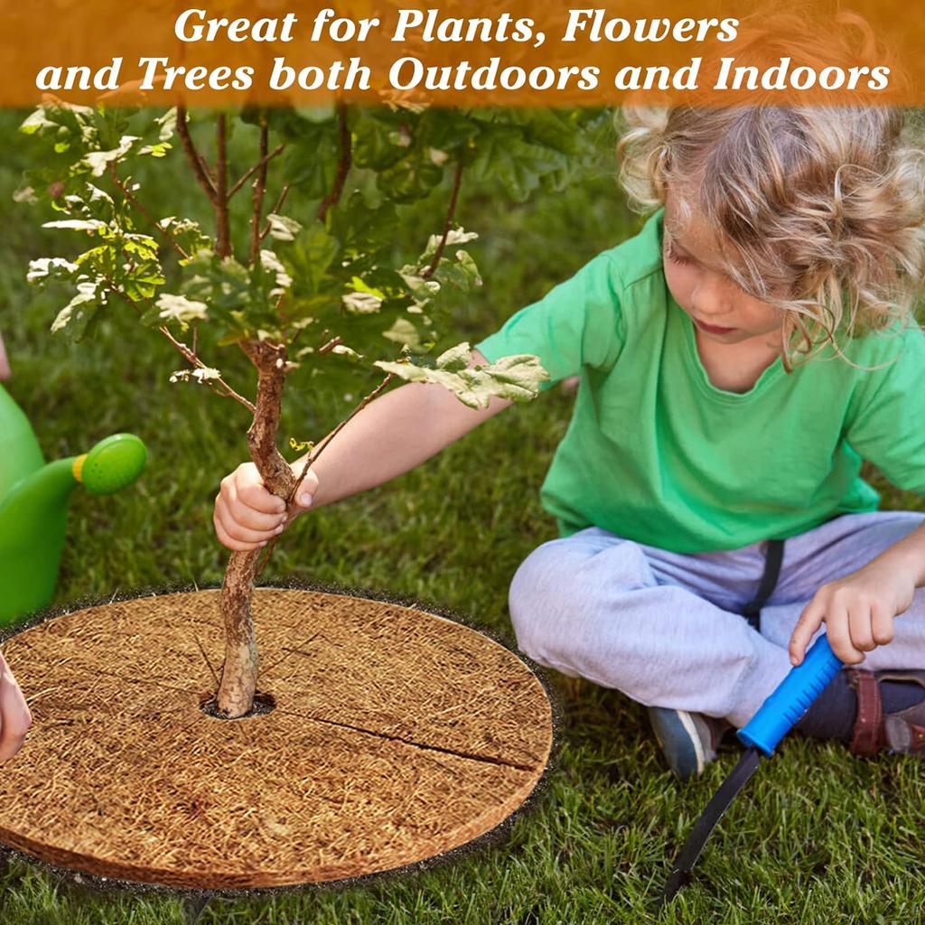 3Pcs Coconut Fibers Mulch Ring Tree Protector Mat Plant Cover Mulch Mat Weed Mats Coco Coir Mulch Ring for Indoor Outdoor Trees, Tree Plant Ring Mats