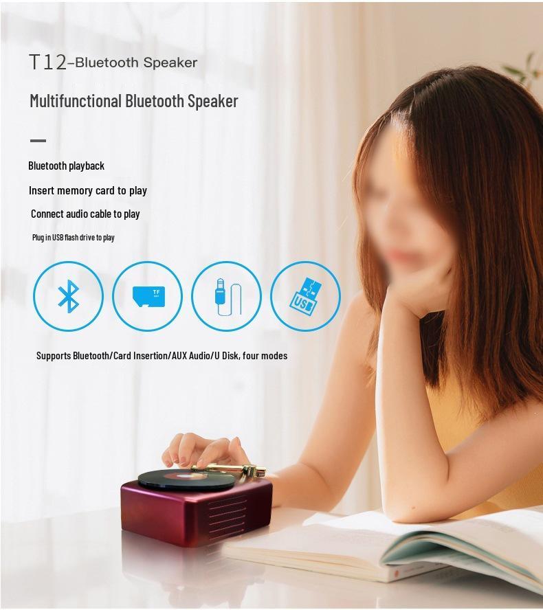 YX Atomic Black Retro Wood-Grain Mini Bluetooth Speaker: Portable High-Quality Nostalgic Design