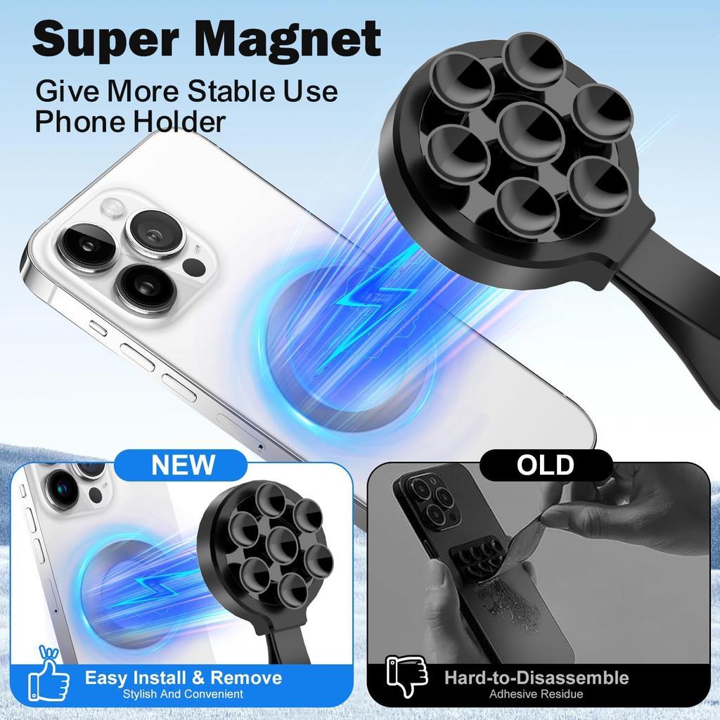 Silicone Suction Phone Case, Magnetic Suction Cup Phone Mount, Sticky Phone Suction Grip for Selfies and Videos, Hands-Free Mirror Shower Phone Stand