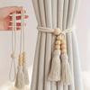 2Pcs with Tassels Curtain Tiebacks Fixed Wooden Bead Curtain Tying Rope Nordic Simple Curtain Hooks Home Decor Accessories
