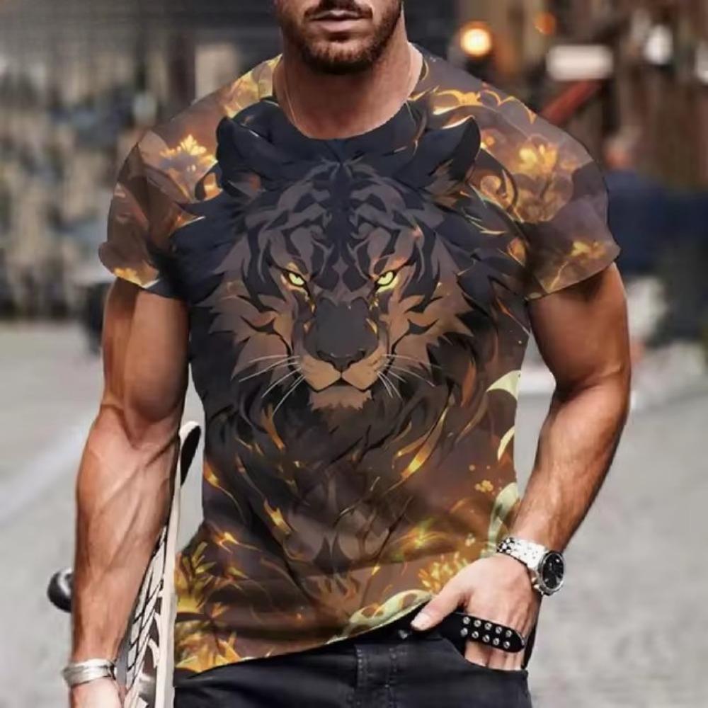 New Ferocious Animal Pattern 3D Printed Men's Street Round Neck Short Sleeved T-shirt