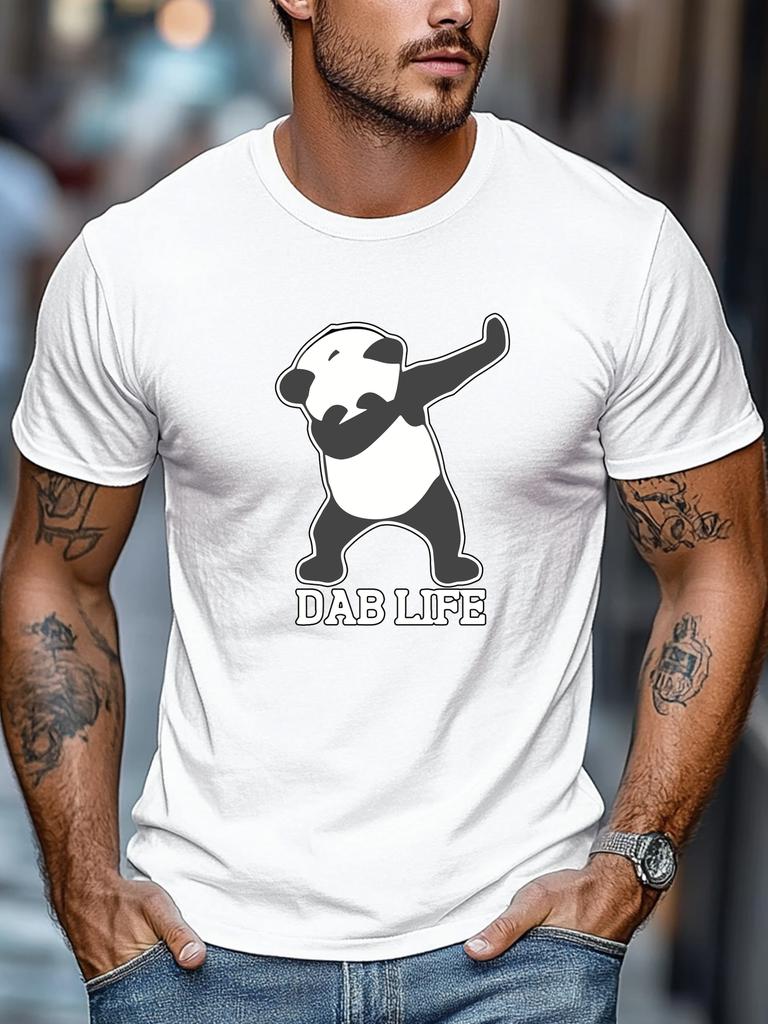 Mens Summer Dab TShirt Panda Dab Life Print Short Sleeve Round Neck Breathable Soft Oversized Cool Daily Wear