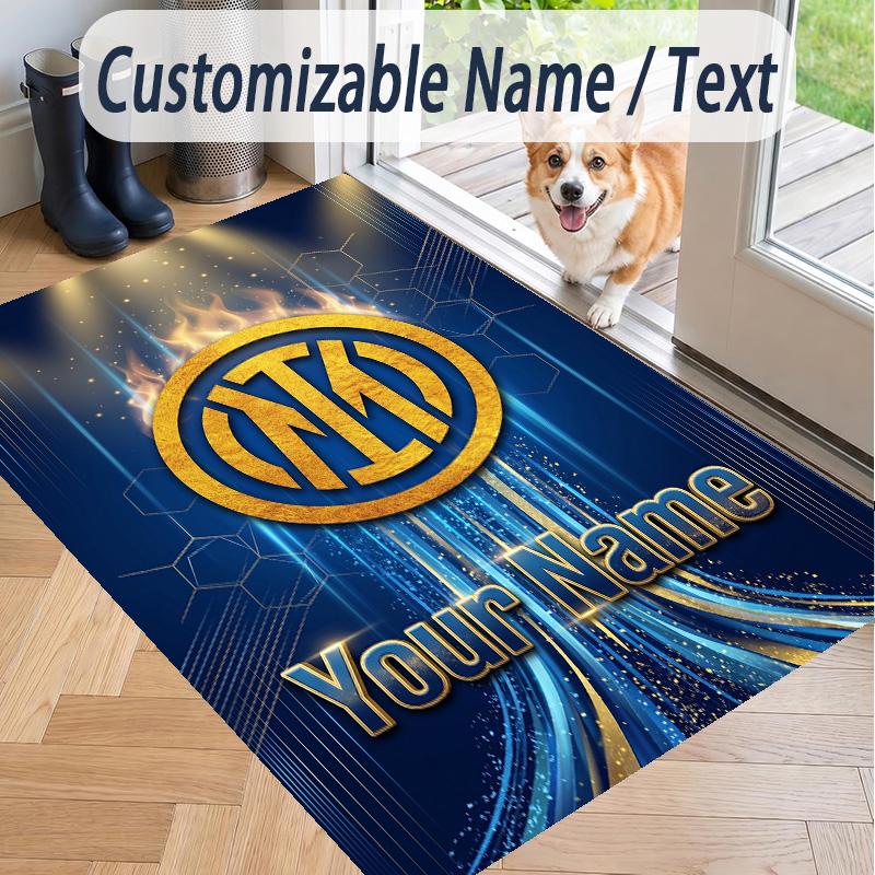 Custom Text Printed Rug Inter Milan Non Slip Floor Carpet For Home Room Decor