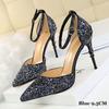 Bigtree European and American Fashion Sexy Hollow Out Nightclub Show Metal Heel  9.5cm High Heel Sparkle Sequins with Sandals