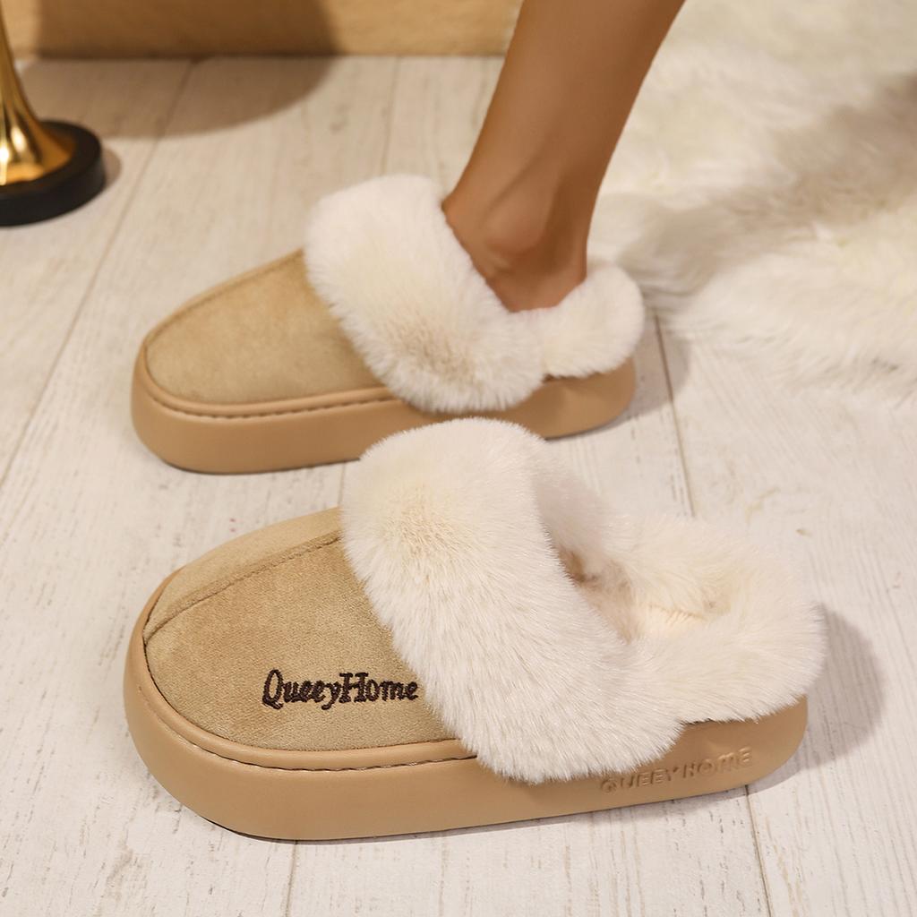 Modische flauschige Plateau-Baotou-Slipper für Damen Schuhe Winter Neu Slip-on Rutschfest Walking Baumwollschuhe Plus Samt Warm Lässige Hausschuhe