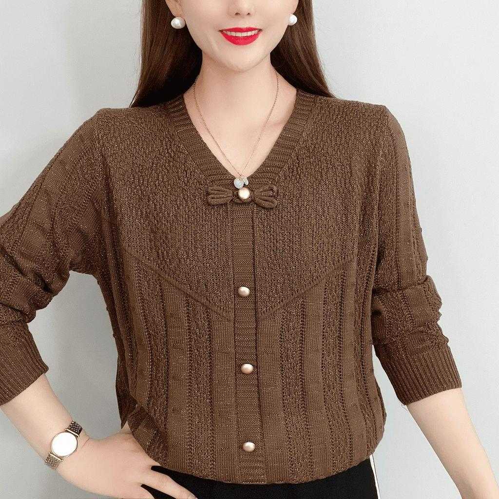 Spring and Autumn Knitwear Western Style Loose All-match Sweater Bowknot Long-sleeved Hollow Bottoming Top Women