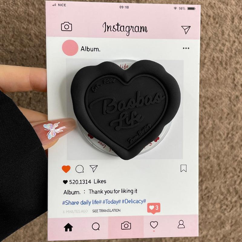 Korean Style Cute 3D Heart-shaped Magnetic Airbag Phone Holder Suitable For Wireless Charging Phones Magnetic Bracket Holder чёрный