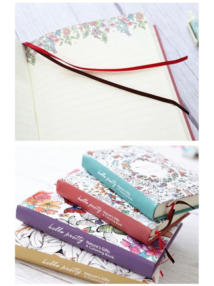 Hardcover-Notizbuch mit bunten illustrierten Seiten