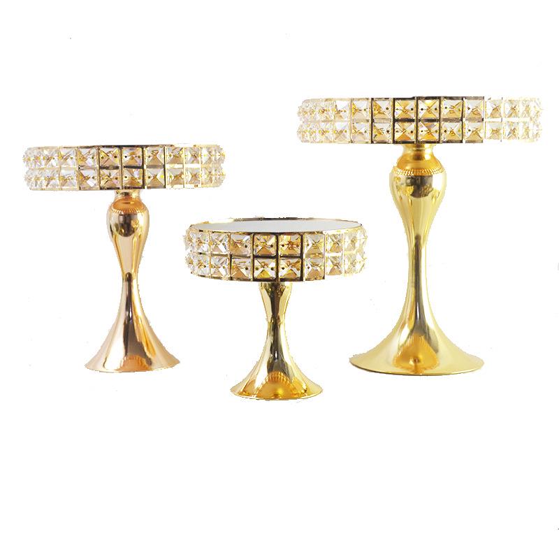 Gold Crystal Cake Stand - High-Footed Square Dessert Display Table for Weddings
