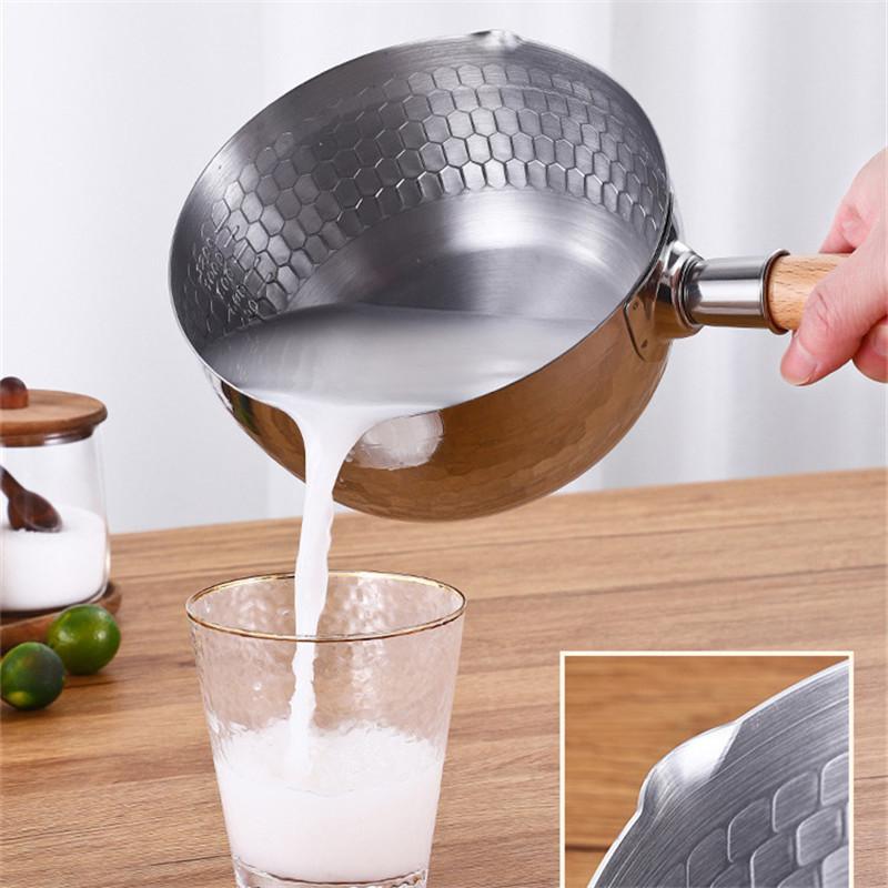 Japanese Non-Stick Frying Pan Saucepan with Wooden Handle Flat Bottom Ramen Noodle Cooking Sauce Milk Pots Home Kitchen Cookware
