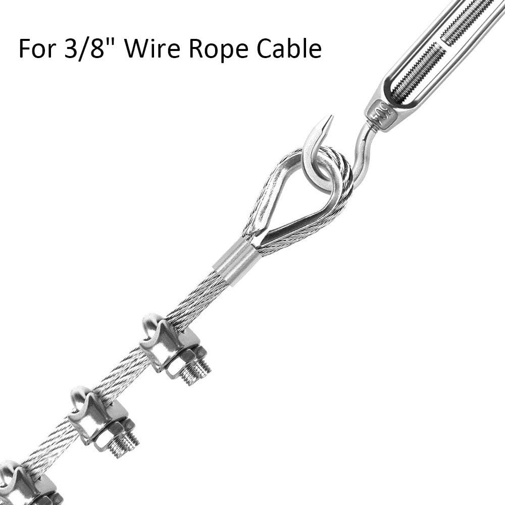 Abimars Wire Cable Clamps 3/8", 304 Stainless Steel Wire Rope Clamp, Cable Clip Clamp with Aluminum Crimping Loop and Thimble