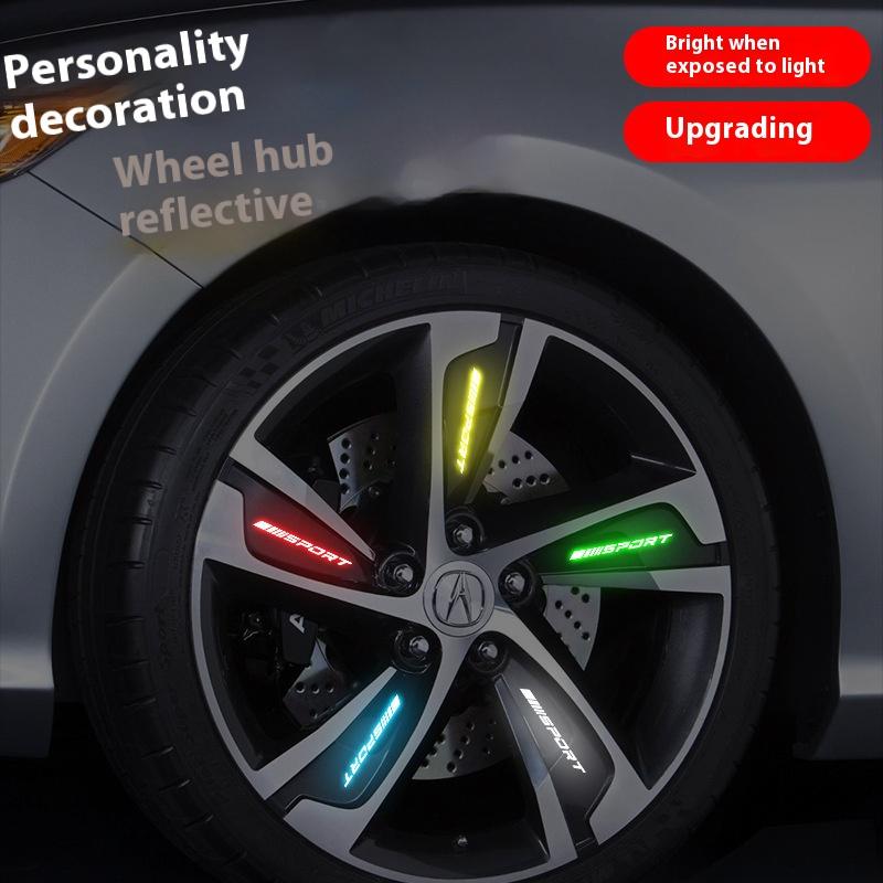 Reflective Sport Stickers for Car Motorcycle Wheel Hub Glow-in-the-Dark Colorful Modification Night Light Car Decals