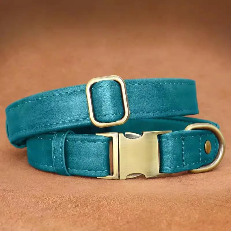 

Golden Retriever Leather Dog Puppy Collar Comfortable Leather Pet Accessories Collars Pug French Bulldog Pet Products S озеро синий