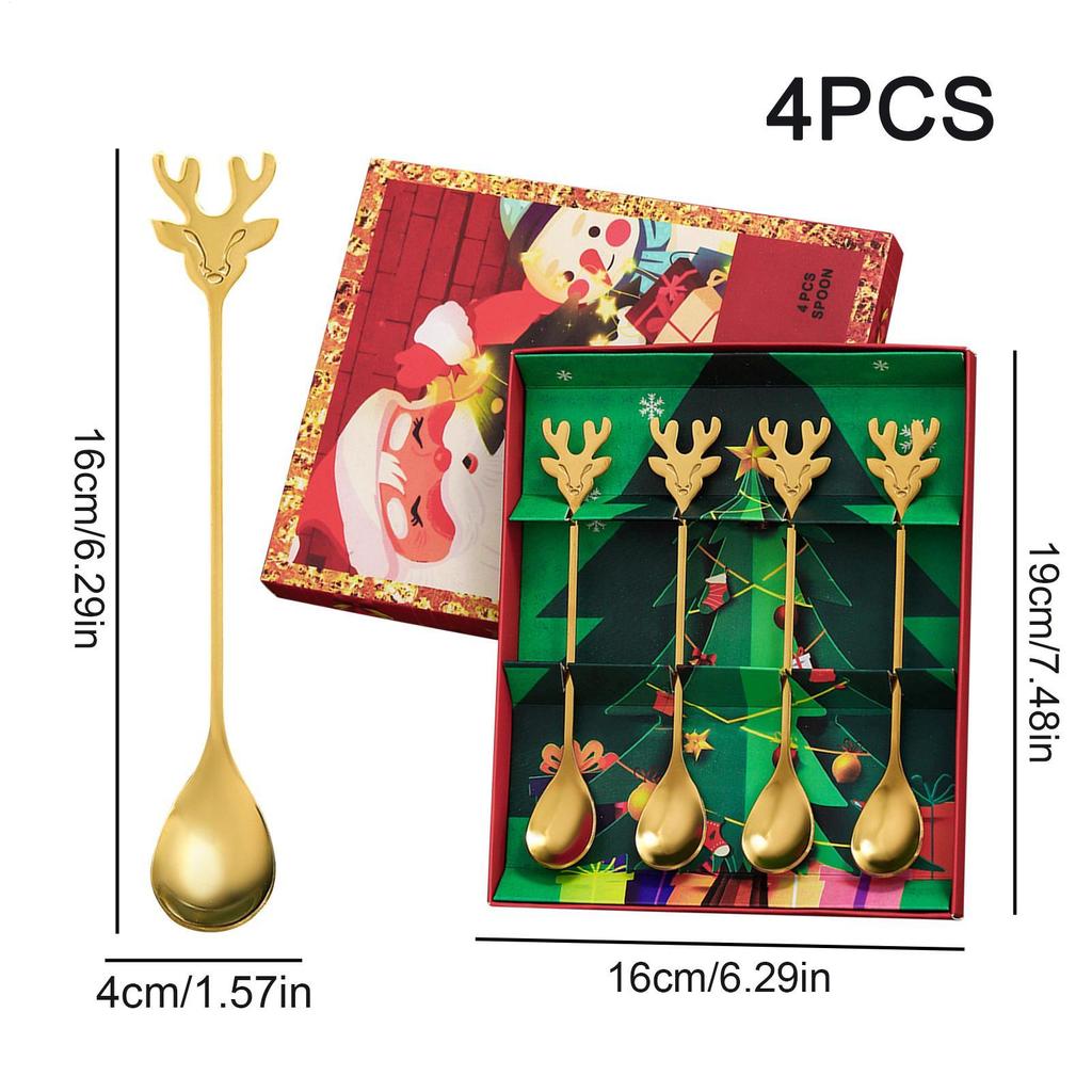 Coffee Stir Spoons 4 Pieces Stainless Steel Christmas Coffee Spoons Decorative Teaspoons Set For Dessert Eating Cooking Cream