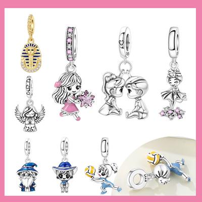 Copper Pink Angel Girl Blue Wizard Western Cowboy Charms Beads Pendant For Original Bracelet Woman Girl Jewelry