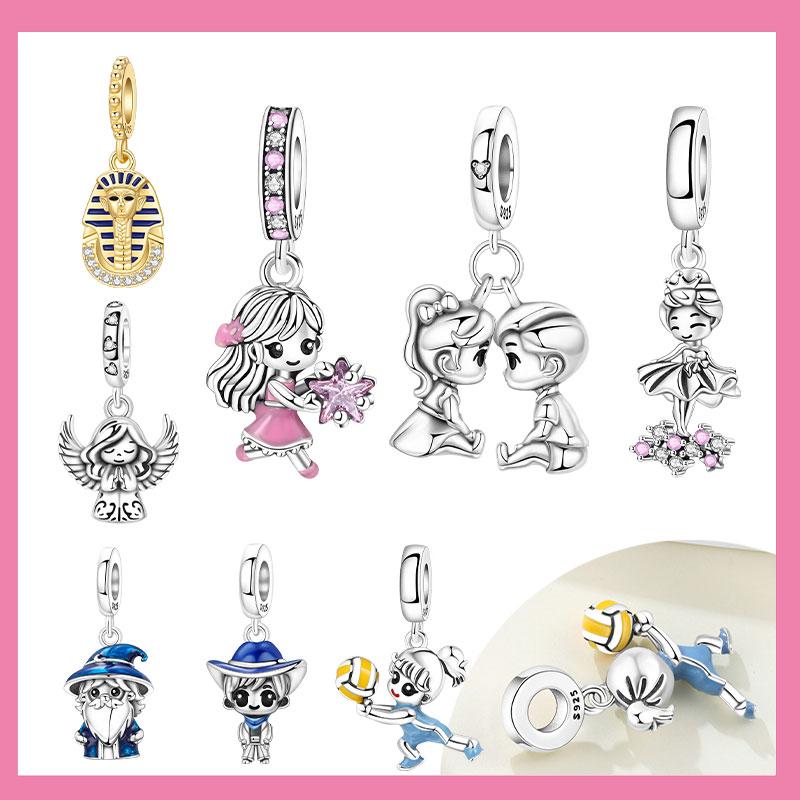 Copper Pink Angel Girl Blue Wizard Western Cowboy Charms Beads Pendant For Original Bracelet Woman Girl Jewelry