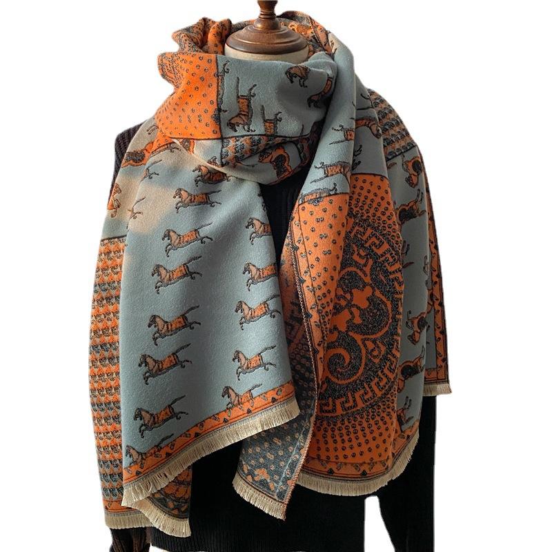 Carriage Warm Wool Scarf Women S Winter Double-Sided Imitation Cashmere Thickened Scarf Air Conditioner Shawl