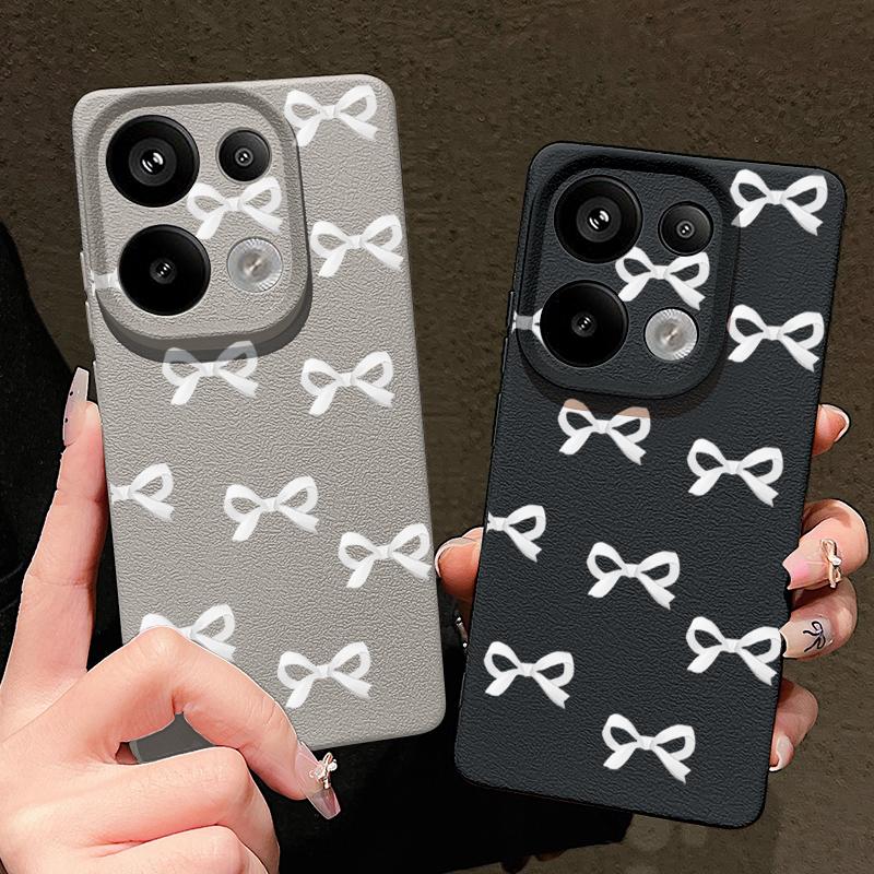 Bowknot Print TPU Leather Texture Soft Case For Xiaomi 13T Pro Poco X7 X6 M6 Pro Redmi Note 14 Pro 13 12 11 Matte Slim Shockproof Phone Cover