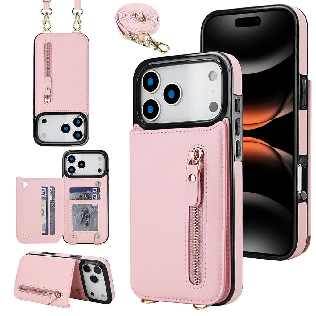 Crossbody Zipper RFID Wallet Card Slot Phone Case for IPhone 17 Pro Max 17 Air 16E 16 15 14 Plus 13 12 11 XR XS Leather Cover