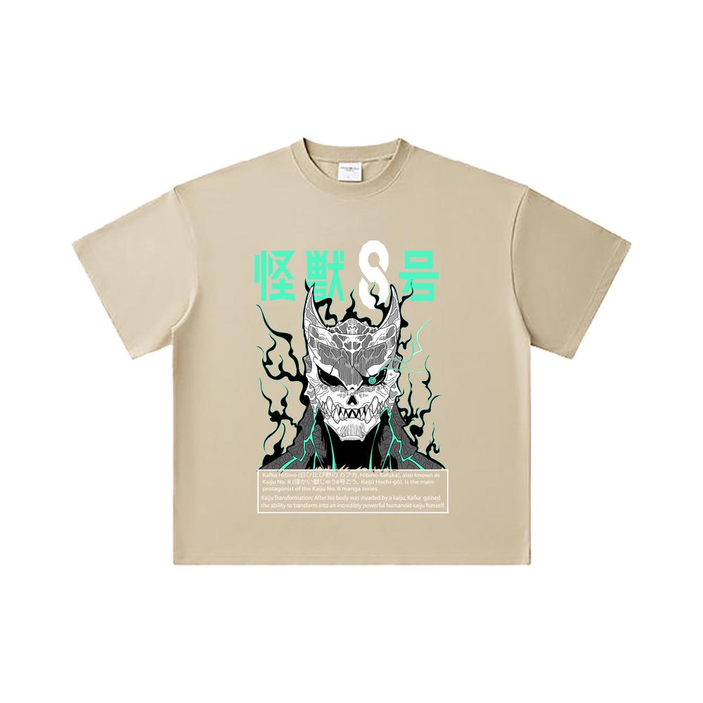 260 GSM Double Yarn 32 Count 100% Cotton Kaiju No 8 V3 Print Unisex Heavy Cotton T Shirt