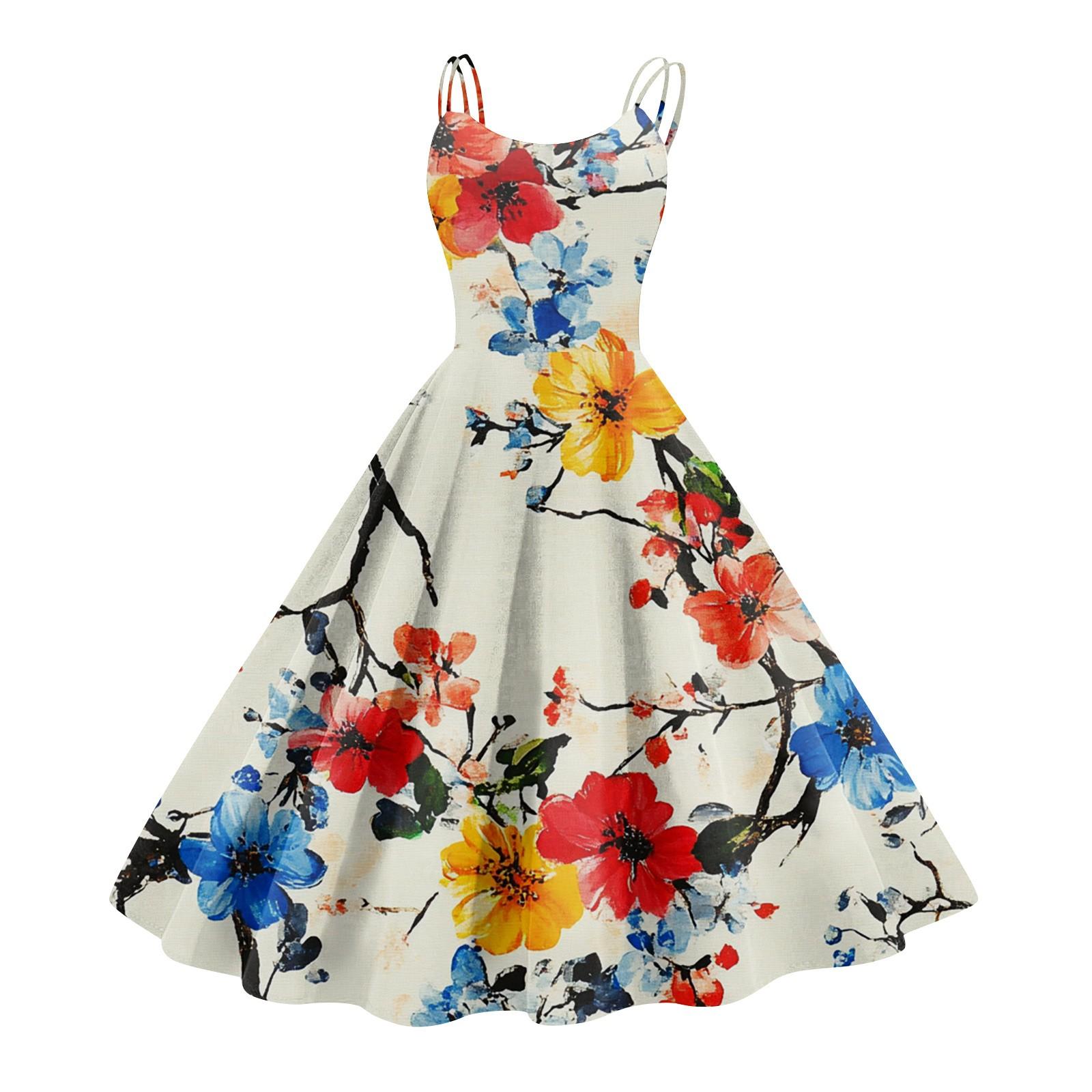 

Женское повседневное модное платье с цветочным принтом, сексуальное с открытыми плечами, панк-ретро платье, ретро платье L белый