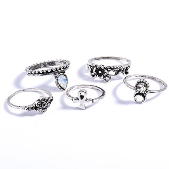 10Pcs Elephant Moon Flower Rhinestone Women Vintage Above Knuckle Midi Ring Set