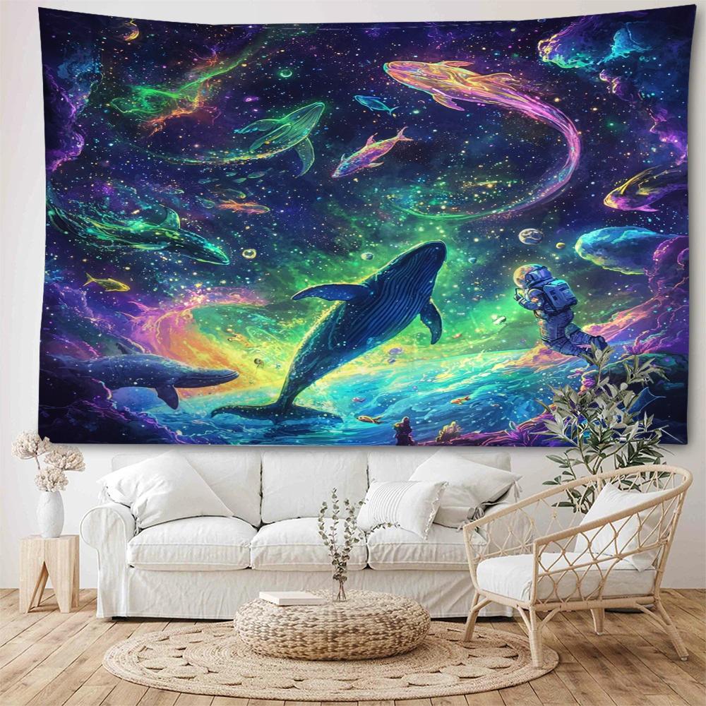 Dreamy Whale Starry Sky Colorful Whale Dolphin Decorative Tapestry Bohemian Hippie Wall Decorative Tapestry