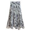 Temperament tie-dye ink printing mesh skirt women's thin summer new irregular hem long skirt