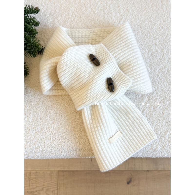 Pure Wool Horn Button Scarf Solid Color Small Scarf Cross Ladies Lazy Warm Autumn and Winter Collar