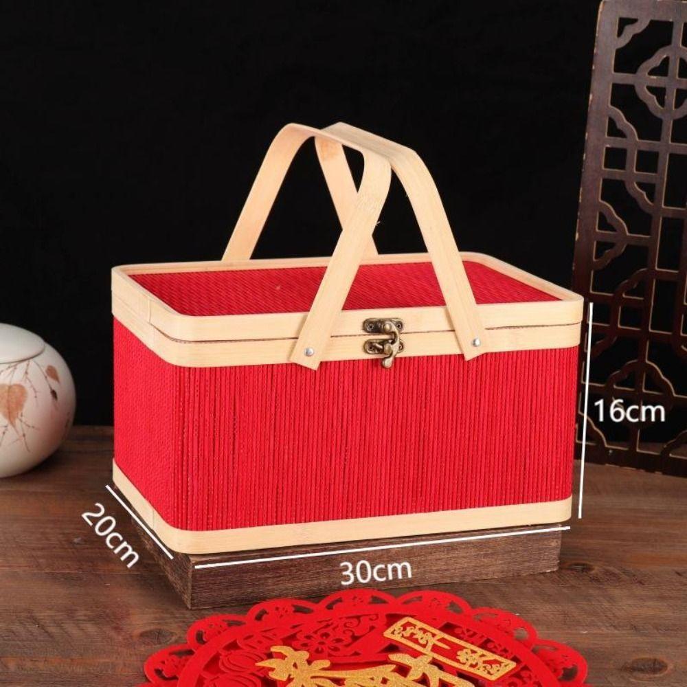 Natural Bamboo Basket Vintage Picnic Basket Festival Packaging Box Egg Container New Year