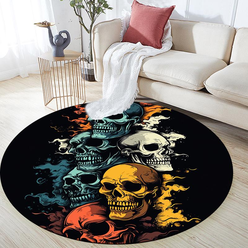 Colorful Skull,Round Area Rug,Carpet Rug for Living Room Bedroom Sofa Playroom Decor,Non-slip Floor Mat