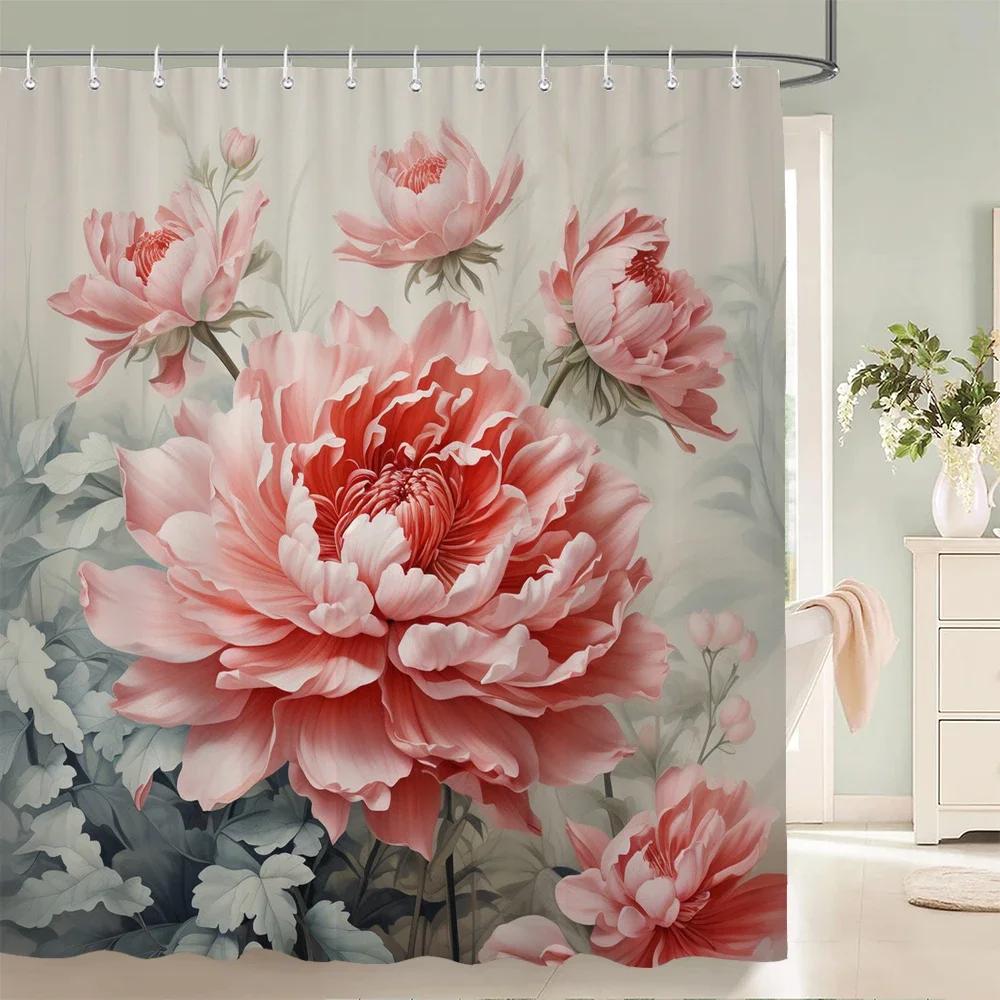 Rideau de douche Fleurs Magnifiques, Feuilles Aquarelle Sur La Plante Supérieure Avec Décor Floral de Salle de Bain, Ensemble de Rideau de Douche Avec Crochets