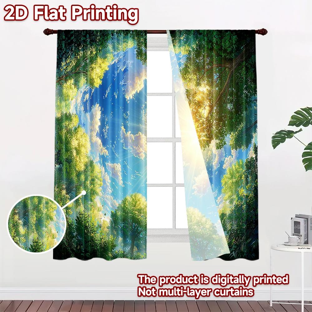 2D flat printing 2pcs Curtains Anime Sky Sun Trees Digital Printed Polyester Drapes Family Party Use for living room decor for
