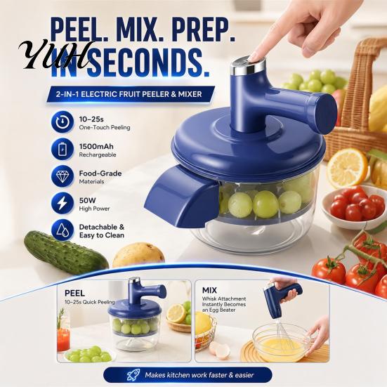 Stainless Steel Peeling Tool Automatic Electric Fruit Vegetable Peeler, Compact Kitchen Tool, Garlic Peeler Portable One-Click Operation Food Blender