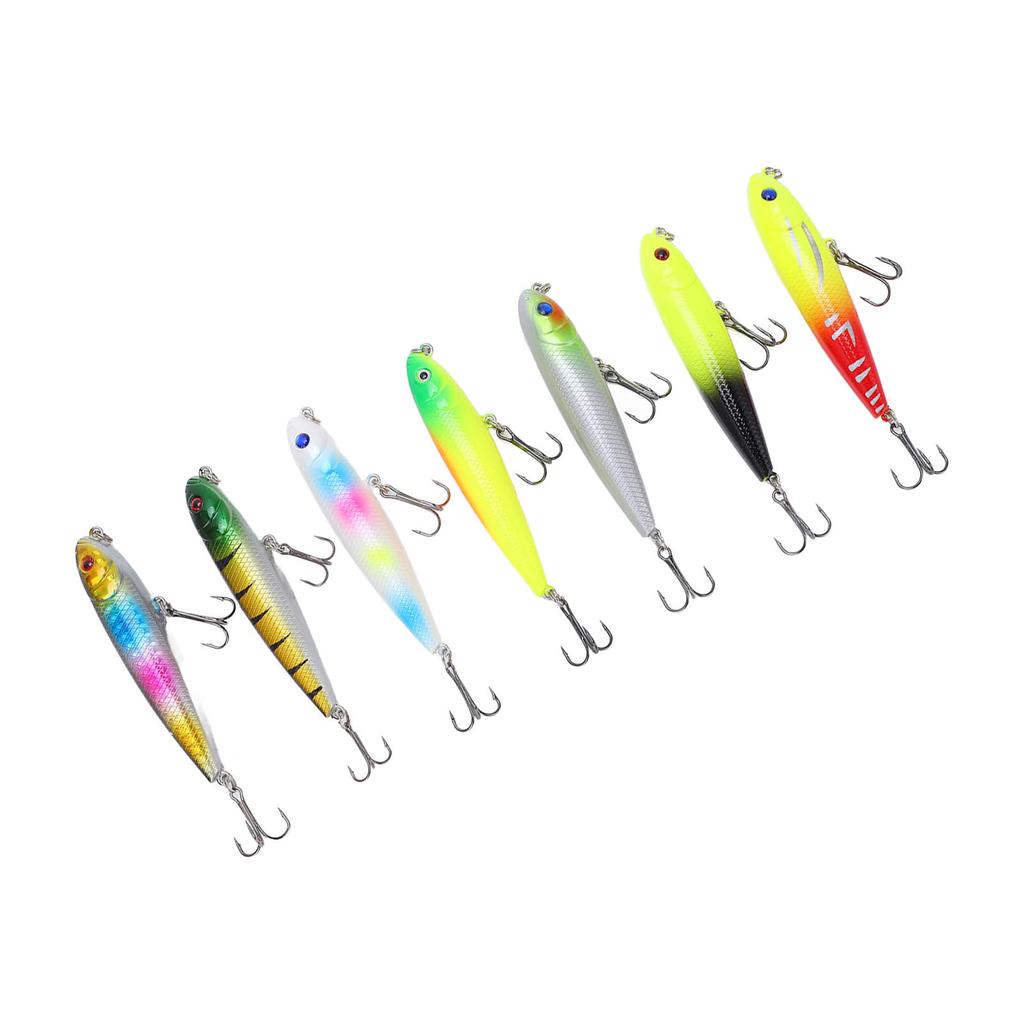 7pcs Minnow Fishing Lure Set 3D Lifelike Eyes Corrosion Resistance Top Water Pencil Bait