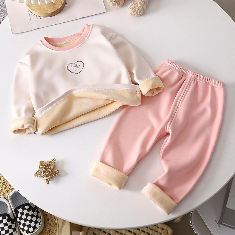 Combinaison d'hiver chaude à manches longues pour enfants, doublée en polaire, motif dessin animé, vêtements d'intérieur