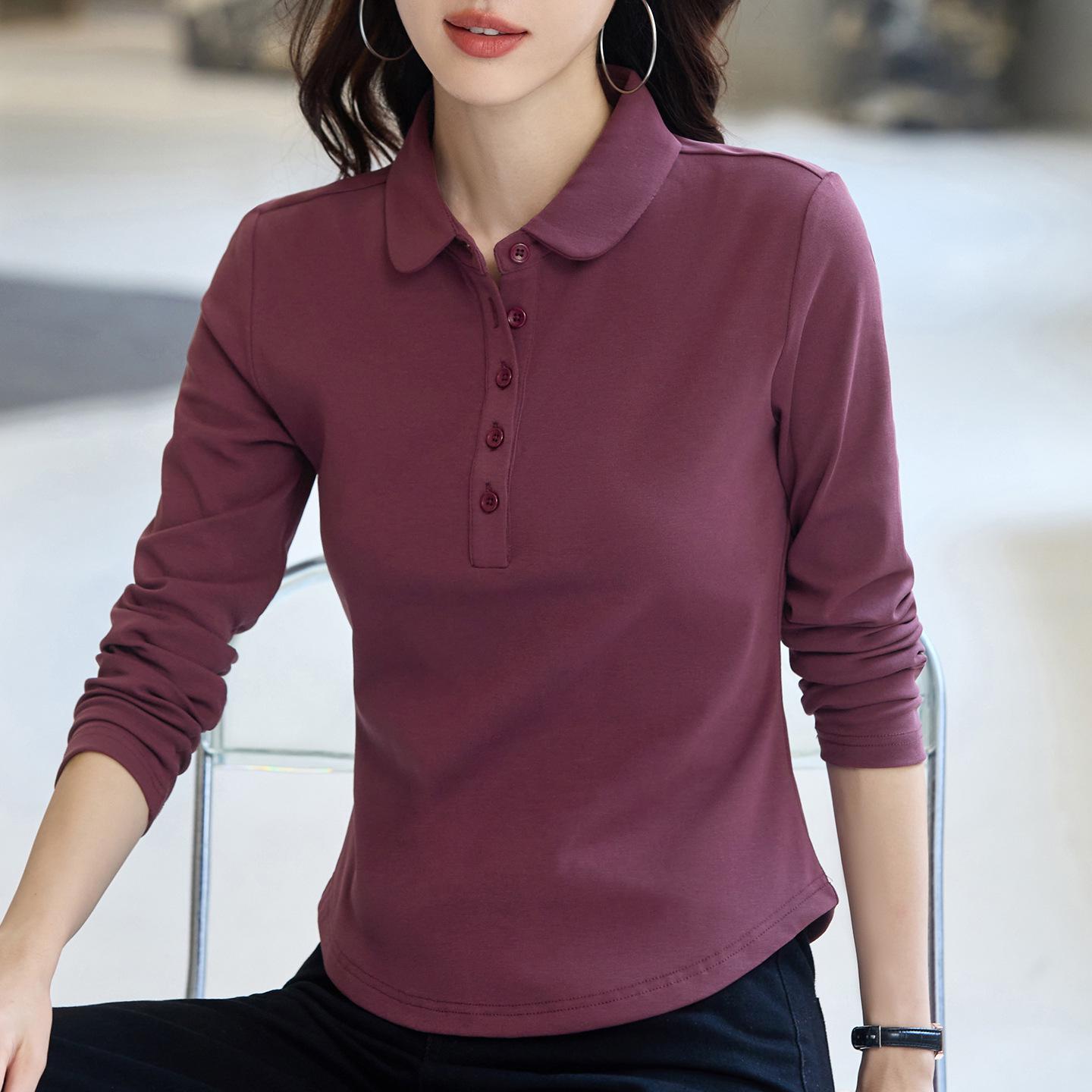 

Жіноча бавовняна футболка-поло з довгим рукавом та коміром Пітер Пэн, що струнка: Осінь та Весна: Необхідне XL фіолетовий