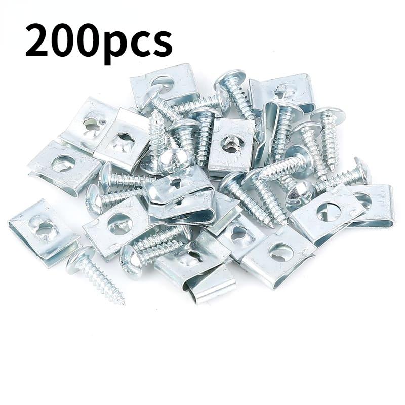 200pcs/100set U Clip Screw Assortment Car Clips Fasteners With Screws ...