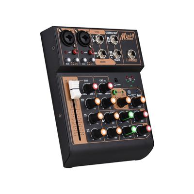 Audio Mixer Portable 4-Channel DJ Mixer Console Mini Sound Mixing Board with USB BT 48V Phantom