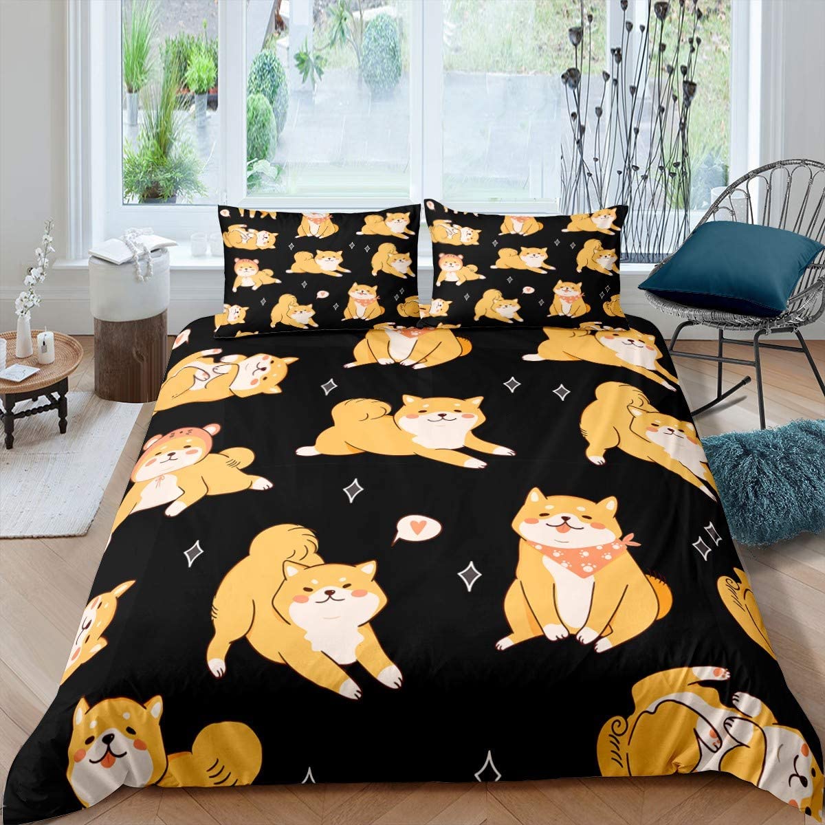 

Shiba Inu Duvet Cover Cute Shiba Inu Bedding Set Dog Loves Bedding Set Microfiber Cartoon Animal Pattern Queen King Quilt Cover Tool EU single(135x200cm)