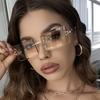 Chic Rimless Rectangle Fashion Glasses for Men & Women - Gradient Lens Metal Frame Perfect for Driving
