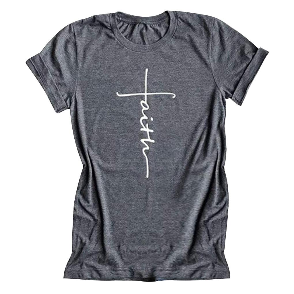 Nlife Women's Short Sleeve Faith Letter Print Tee Tops